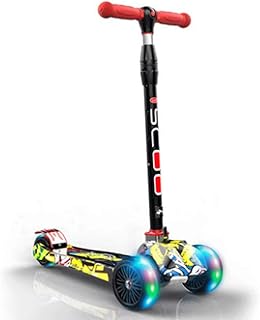 XSWLYY scooter Graffiti Scooter, Deluxe 3 Wheel Scooter for Toddlers 4 Adjustable Height Glider With Kick Scooters, Lean To Steer With LED Flashing Light scooters