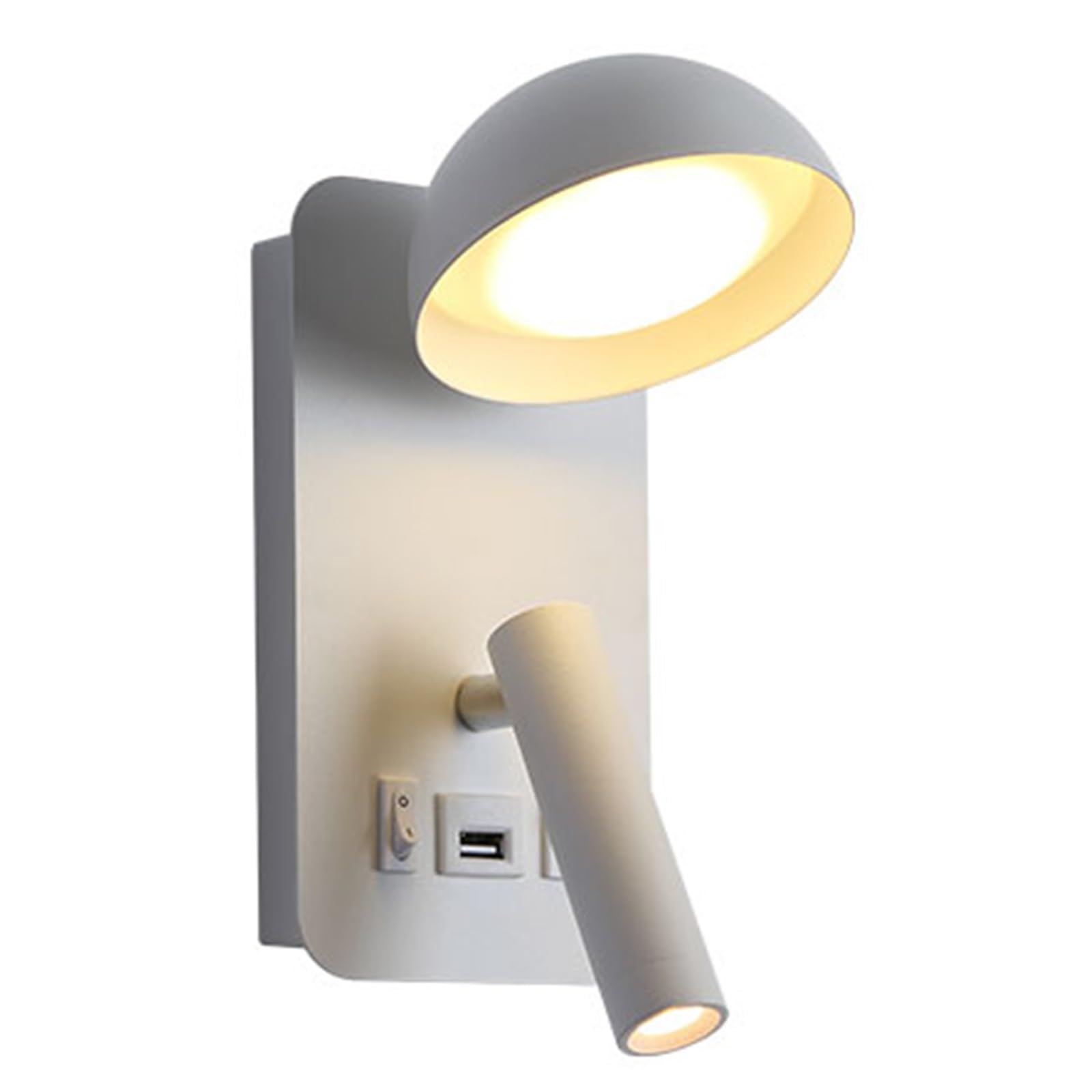 SXWNBIFH LED Wall Mounted Reading Light, Bedside Night Wall Lamp, Adjustable Spotlights Wall Sconce with USB Port, 3000K Warm White Aluminum Light for Hotel Study(White)