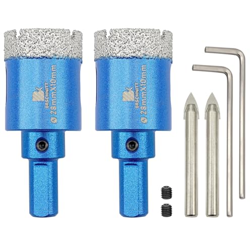 Dry Diamond Core Drill Bit with Pilot Bit - 1 1/8" inch Diamond Tile Hole Saw with Triangle Shank for Porcelain Tile Ceramic Stone Granite Marble(2pcs)