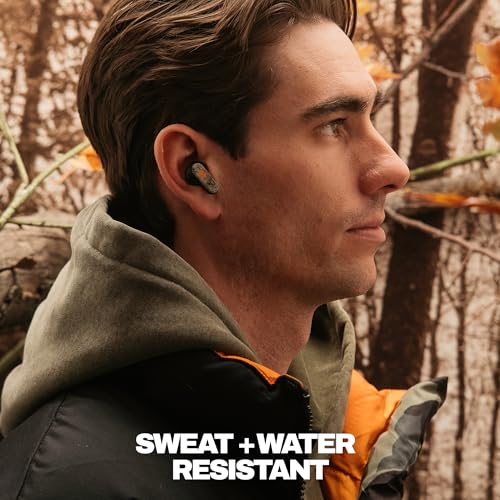 Skullcandy Dime Evo Wireless Earbuds, Bluetooth Headphones, Noise Isolating Fit, Up to 36 Hours Battery, Microphone, Easy Carry with Clip-Anywhere Case - Realtree APX Black/Orange 4