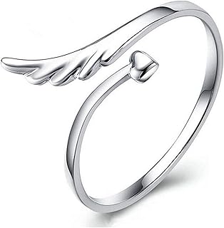 Silver Openly Adjustable Guardian Angel Wing Heart Finger Ring Fashion Exquisite Jewelry for Women and Girls Attractive