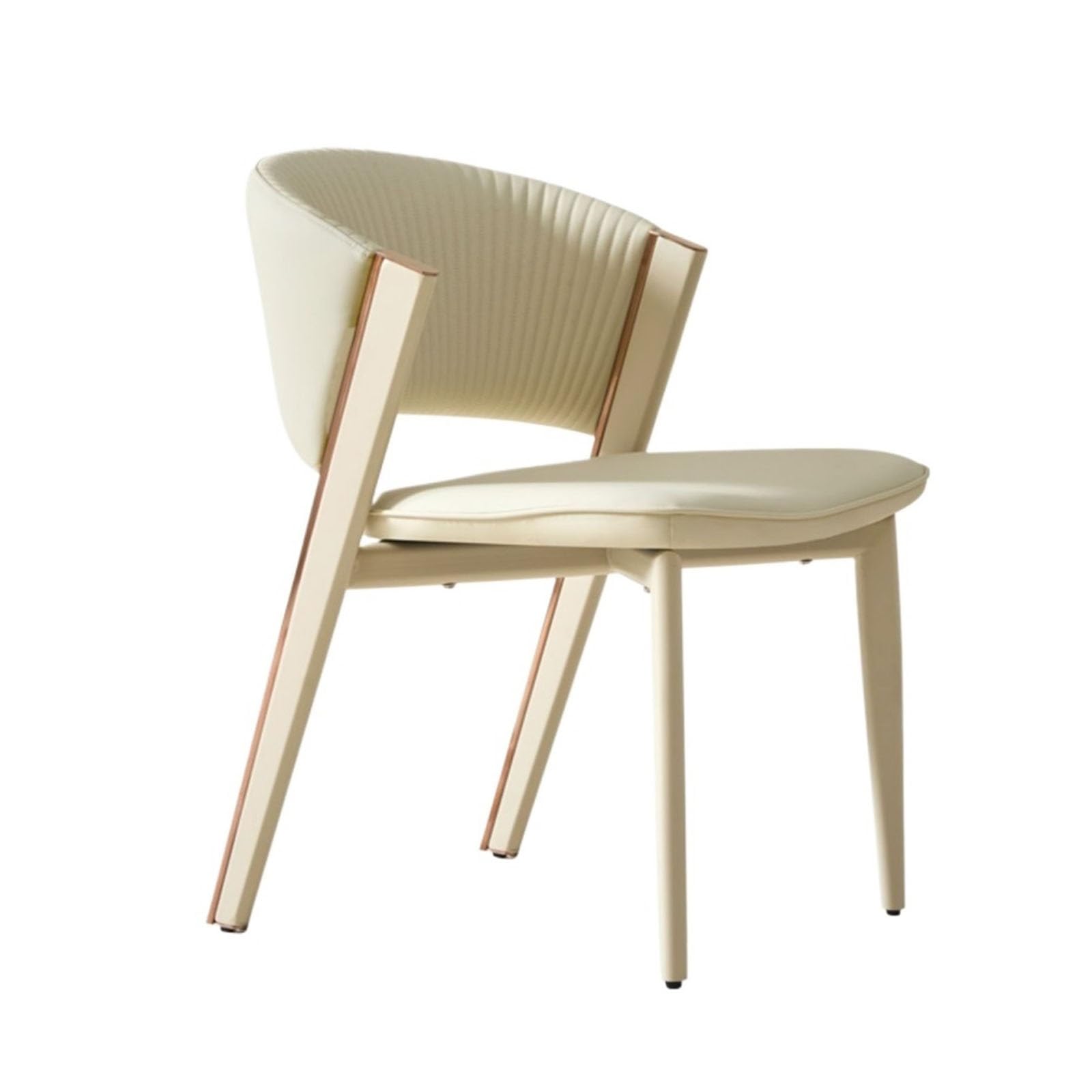 Chaise de salle à manger en cuir beige avec dossier incurvé ergonomique