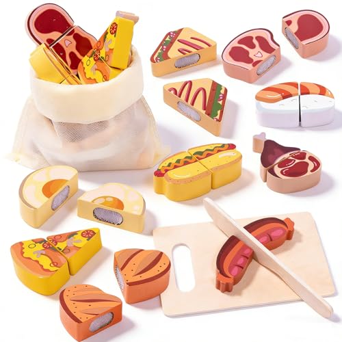 Image of Wooden Food for Play Kitchen 12 Pcs Toy Kitchen Accessories for Role Play