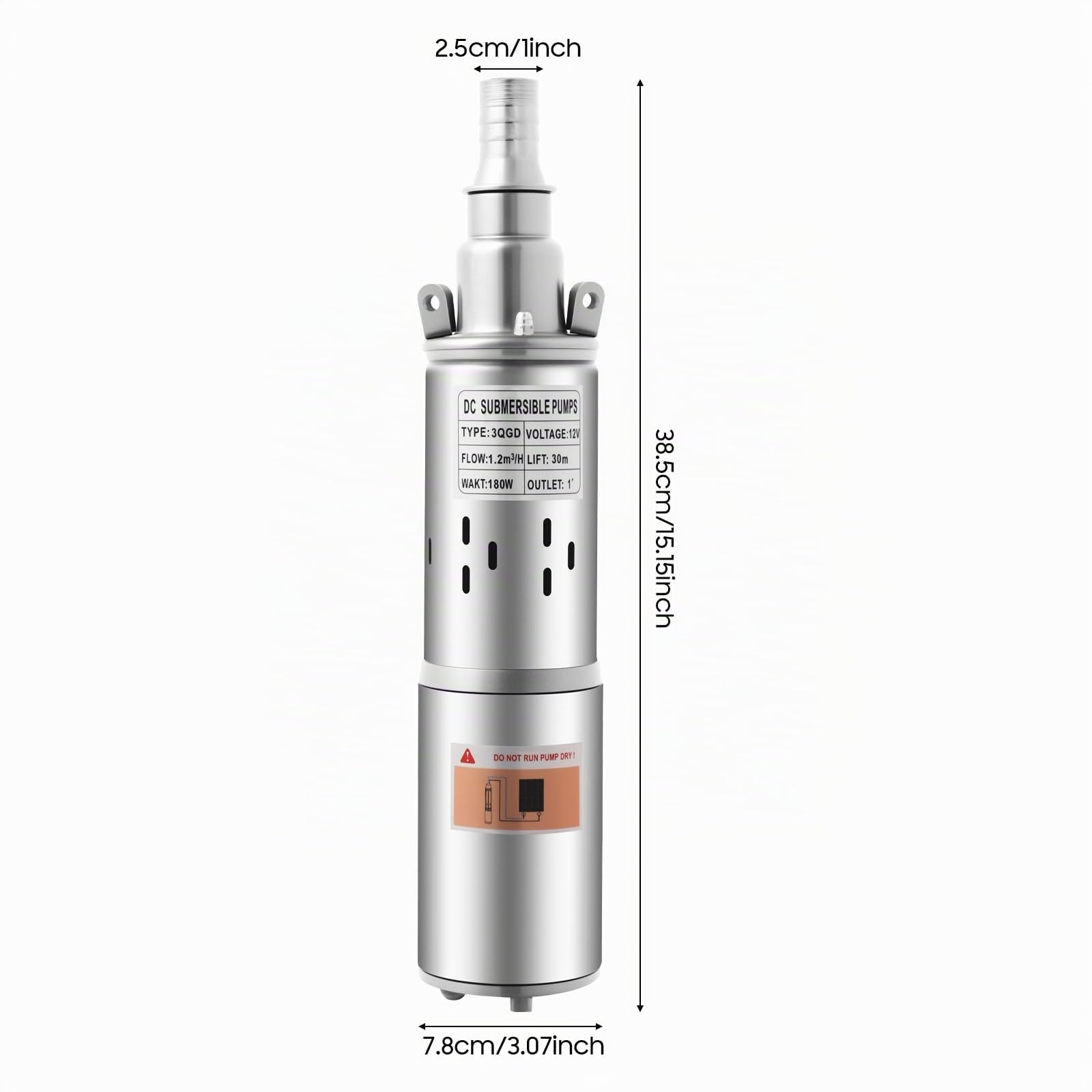 Pompe Immergée, 12V Pompe A Eau, 180W Pompe Immergée Pour Puits, Débit 1,2m³/h, Outil de Pompage pour Jardin et Irrigation (Argent)