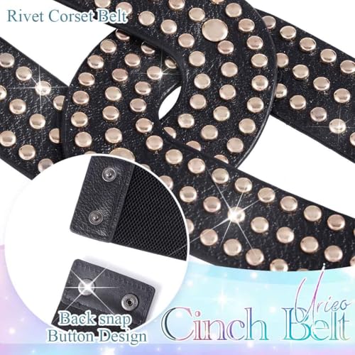 Urieo Punk Rivet Stretchy Belt Leather Vintage Gold Elastic Belts Wide Dress Dresses Fashion Broad Waist Cinch Belt for Women3