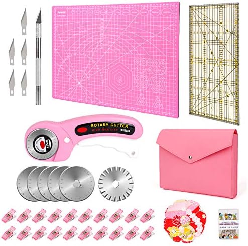 ZPONEED Rotary Cutter Set-45mm Rotary Cutter Kit, A3 Self Healing Cutting Mat, Patchwork Ruler, Carving Tool and Replacement Accessories, Ideal for Sewing, Crafting, Quilting, Patchworking