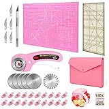【Rundklingen Cutter Set】45mm Stoffschneider, 50 Stecknadeln, 20 Nähen Clips, 6 Ersatzklingen, A3 Schneidematte, Bastelmesser mit 5 Ersatzklingen, Patchwork-Lineal, Nadelkissen und eine Aufbewahrungstasche.