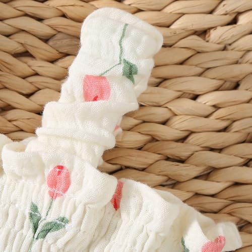 Mubineo Baby Girl Clothes Summer Dress Cotton Linen Romper Sleeveless Smocked Rompers Sun Dress Hat Skirt Boho Outfits (Cream White, 3-6 Months) β image 8