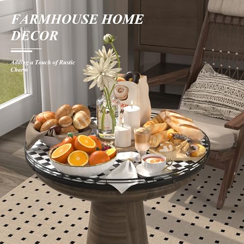 Image of 21 inch Black and White Kitchen Lazy Susan Turntable, Round Checkered Decorative Tray, Large Lazy Susan for Dining Table Centerpiece, Pantry, Kitchen, Bathroom, Countertop, Cupboard, Home Decor