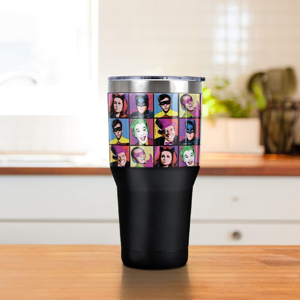 Batman Classic TV Pop Cast Stainless Steel Tumbler 30 oz Coffee Travel Cup, Vacuum Insulated & Double Wall with Leakproof Sliding Lid