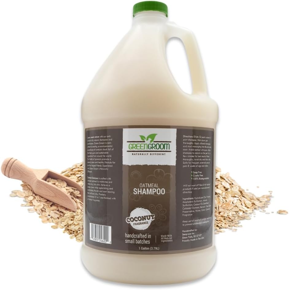 Green Groom Oatmeal Dog Shampoo, 1 Gallon - Natural Colloidal Oatmeal, Calms Dry Itchy Irritated Skin, Natural Ingredients, Moisturizes and Soothes the Skin and Coat, Professiona Grooming Grade
