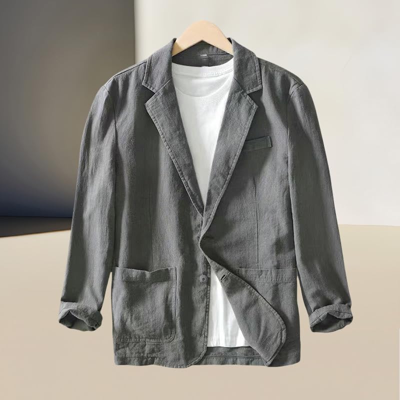 Blazer décontracté homme coton lin veste été légère couleur unie