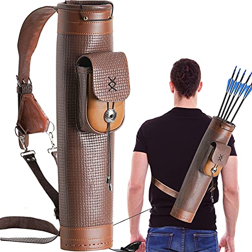 Asdw Archery Quiver Traditional Shoulder Quiver Leather Quiver Arrow Quiver Arrow Holder With Large Pouch Handmade Straps Belt Arrow Bag Arrow Quiver Brown #TOP25