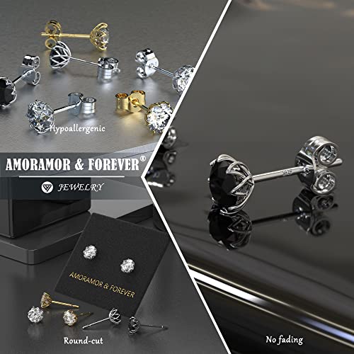 18K White Gold Plated Round Cut Simulated Diamond Stud Earrings For Women Girl Men, 925 Sterling Silver 8 Prong Pure Round Cubic Zirconia Earrings Hypoallergenic Flower Earring Studs 0.5Ct - 1Ct (6.5Mm, Gold) #TOP4