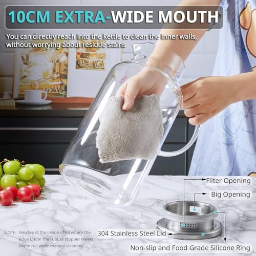 Image of Bivvclaz 1 Gallon Glass Pitcher with Lid and Handle, Water Pitcher for Fridge, Glass Carafe for Hot /Cold Water, Large Iced Tea Jug for Coffee, Juice and Homemade Beverage