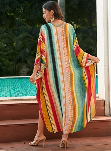 Image of Yanziliu Kaftan Dress for Women,Plus Size Hawaiian Batwing Sleeve Beach Cover Up Summer Swimsuit Dresses