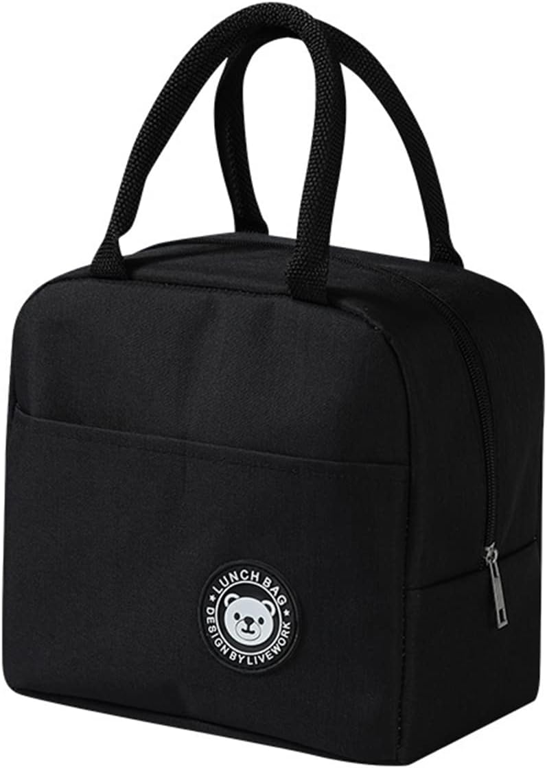 Black Lunch Bag Reusable Insulated Lunch Tote Bag Waterproof and Durable Handbags for Office Work School Picnic Hiking Beach Fishing