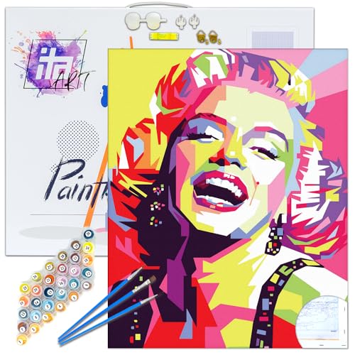 ITA Art Malen nach Zahlen Komplett Set mit Keilrahmen, Acrylfarben, Pinseln, Zubehör, Geschenkbox - DIY Gemälde Bastelset Kit mit Leinwand für Erwachsene, 40x50 cm, Monroe