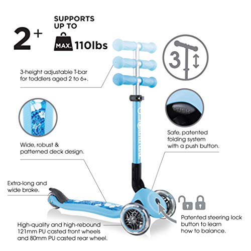 Globber Toddler Scooter | 3 Wheel Kick Scooter For Kids And Toddlers For Ages 2-6 | Grow With Me Outdoor Kick Scooter For Girls And Boys With Adjustable Handle Bars (Junior Foldable) #TOP1
