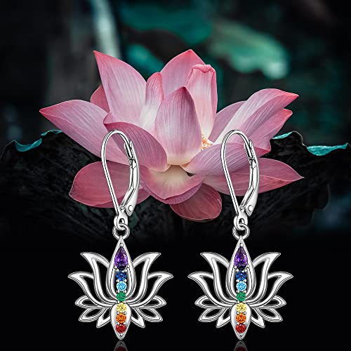 Chakra Earrings Lotus Flower 7 chakra Stones Leverback Earrings for Women Dangle Yoga Lotus Jewelry Balance Meditation4