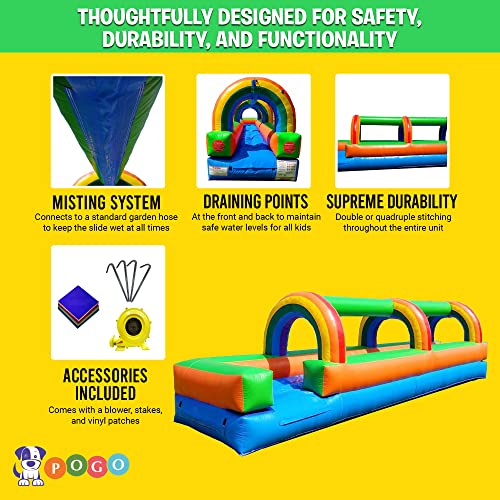 Pogo Bounce House Rainbow Inflatable Water Slip and Splash Slide - 25 x 9 x 6 Foot - Big Crossover Water Slide for Kids- for Rental or Home Use - Outdoor Party Bounce House with Blower, Stakes, &