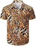 Fashonal Leopard Print Shirt Men, Cheetah Print Shirts for Men Button Down Casual Shirt, Leopard-Design Yellow Size XXL