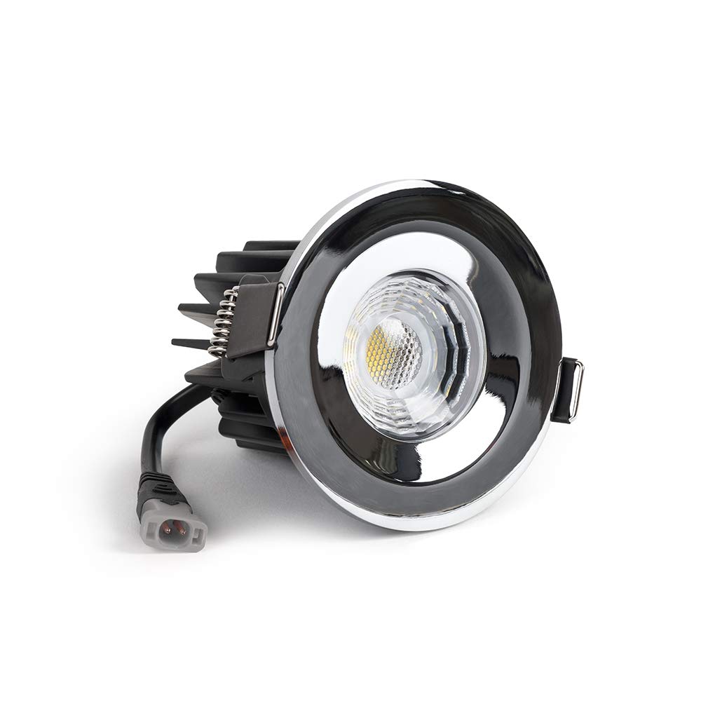 Polished Chrome CCT Fire Rated LED Dimmable 10W IP65 Downlight for Bathroom, Kitchen, Bedroom