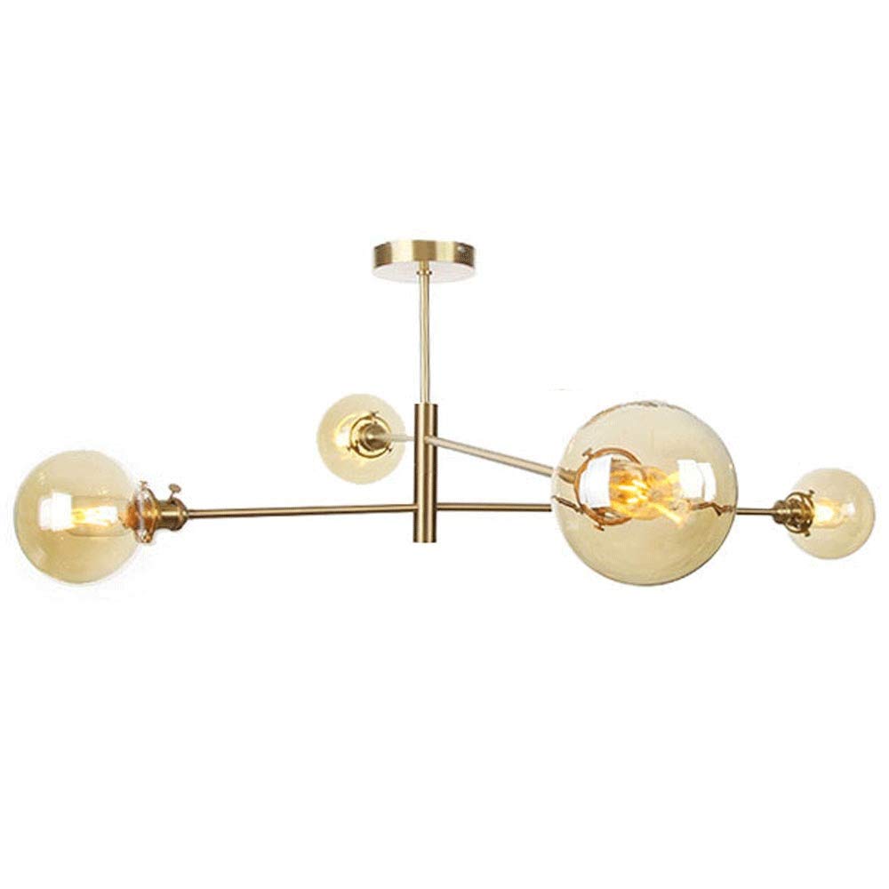 CZYLJLK Modern Sputnik Fixture，With Globe Glass Shade Brass Finish Mid - Century Pendant Lighting，Industrial Vintage Semi-Flush Mount Ceiling Light，G4 LED Bulbs Included Fixture