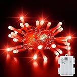 Dalugo Red Battery Fairy Lights, 3M 30 LED Red Christmas Lights with 6h Timer, IP65 Waterproof Battery Powered Fairy Lights for Indoor Outdoor Valentines Day Decorations