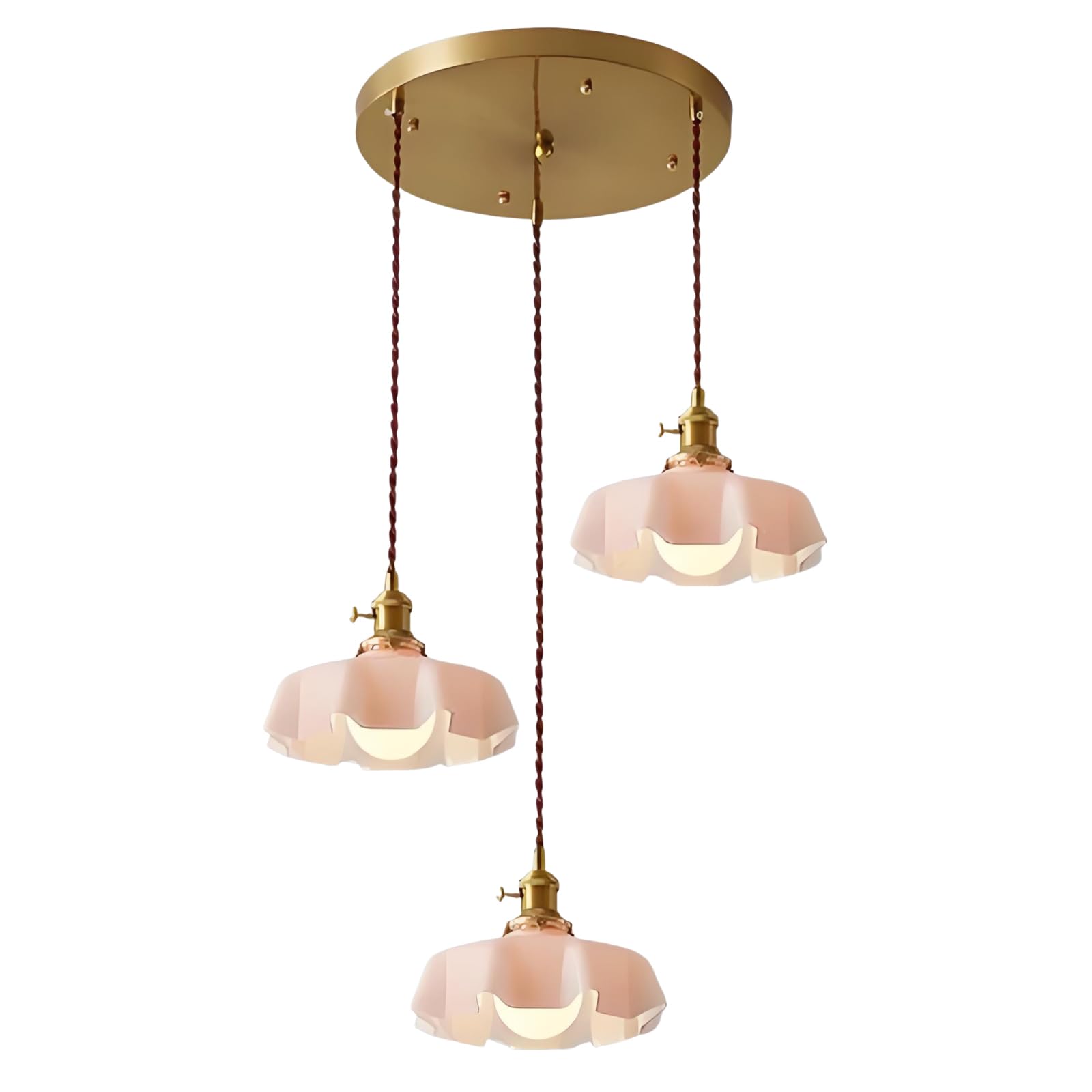 YNVIOZM 3 Light Gold Dining Room Pendant Lights, Modern Farmhouse Kitchen Chandeliers Over Table,Adjustable Height Hanging Lighting Lotus Leaf Glass Lighting Fixtures for Kitchen Island, Hallway