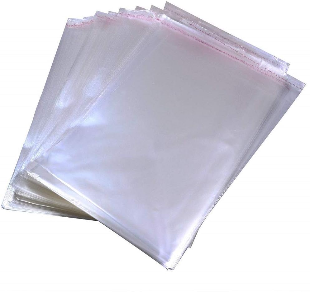 100 Pcs 10" x 13" Self Seal Clear Cello Cellophane Bags Resealable Plastic Apparel Bags Perfect for Packaging Clothing, T-Shirt, Brochure, Prints, Handicraft Gift Bags