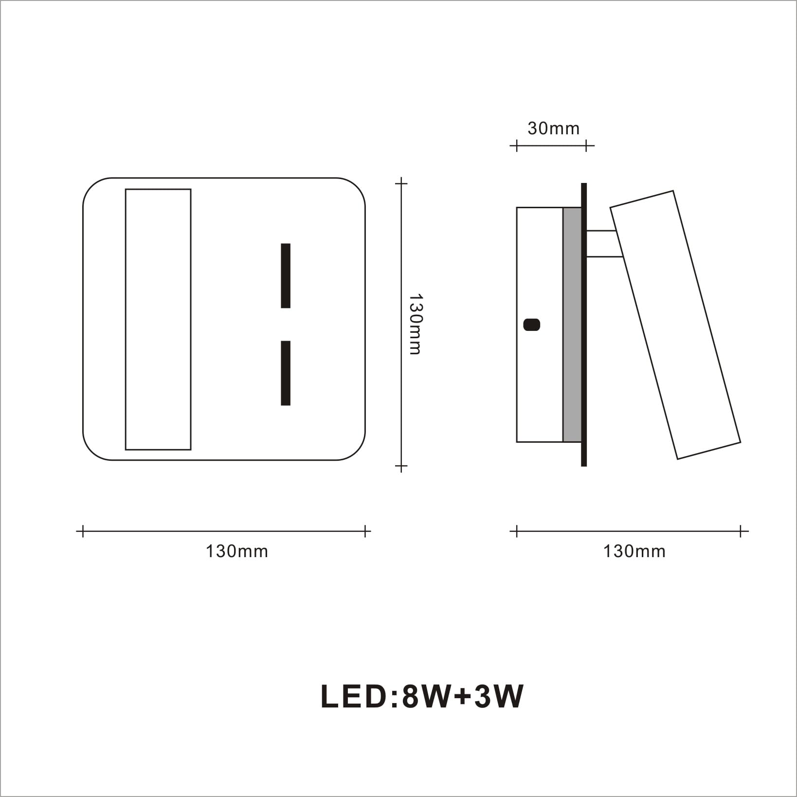 Lámpara de Pared de Lectura, 2 Unidades con Interruptor Negro, Lámpara de Pared Led Moderna Interior de 3W + 8W, Luz de Lectura Giratoria 180°, Sala de Estar, Lámpara de Noche, Luz de Cama 3000K.