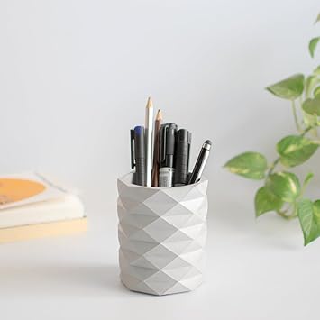Dwell dapper | Geometric shape pen and Pencil Holder | Concrete holder | Multi-Purpose toothbrush stand, remote holder, makeup brush stand Stylish Desk Organizer For Office Study Table - image, photos