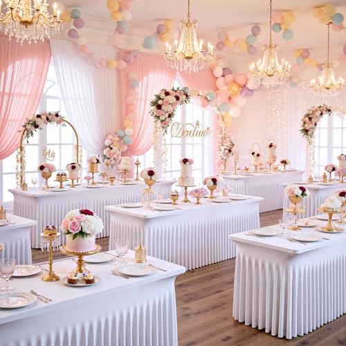 Image of 6ft White Spandex Tablecloth for Rectangle Tables, 2 Pack for Wedding Party