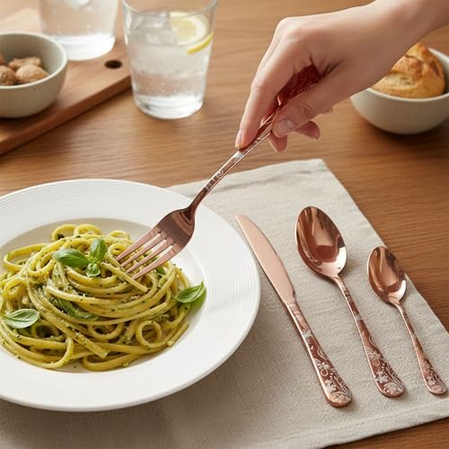 Image of 10 Pcs Rosegold Floaral Stainless Steel Cutlery Set for Dining Table with Spoons and Forks Set + Butterknives - The Perfect Tableware /Flatware