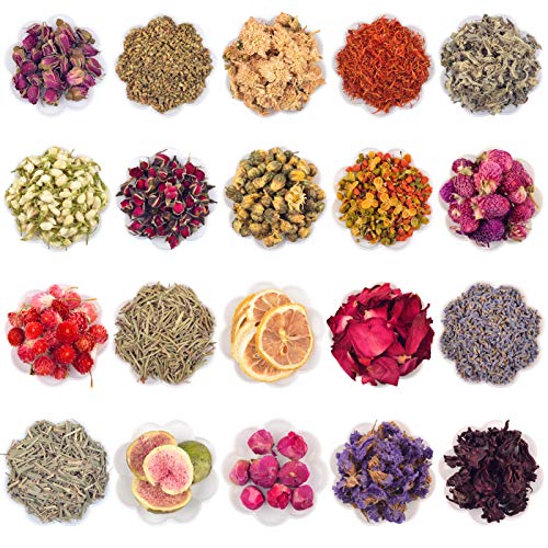 20 Bags Dried Flower for Soap Making, Natural Dried Flower Herbs Kit for Bath, Candle, Aromatherapy Making, Sachet, Dried Flower for Perfume, Include Lavender, Rose Petals, Rosebuds, Jasmine, Lemon