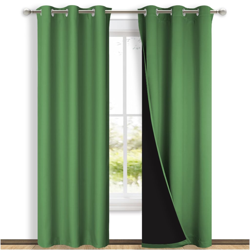NICETOWN Forest Green Full Shade Curtain Panels, Pair of Thermal Insulated &amp; Energy Efficiency Blackout Drapes for Living Room, Lined Silky Performance Window Dressing (37" Wide x 84" Long, Gray)
