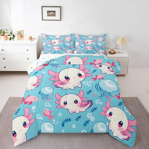 Homewish Juego de edredón individual para niños, diseño de medusas oceánicas, decoración de habitación de niñas y niños, juego de edredón con estampado de animales marinos, juego de edredón de playa