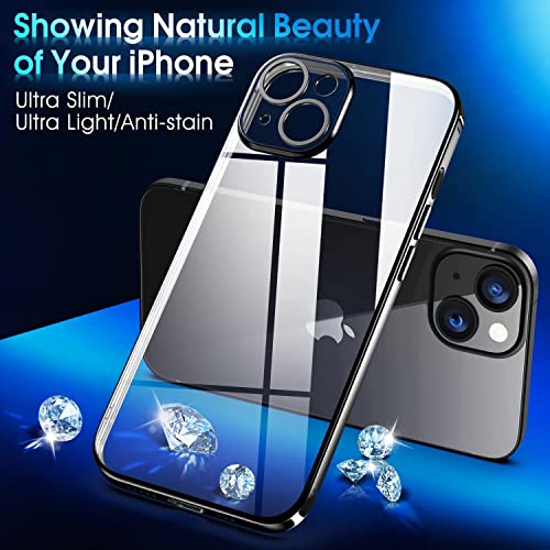 Image of VONZEE Transparent Cover Compatible with iPhone 14 Case 6.1 inch, Luxury Electroplated Soft Edge Bumper Case, Full Camera Protection & Reinforced Corners Shockproof Case Cover,Black