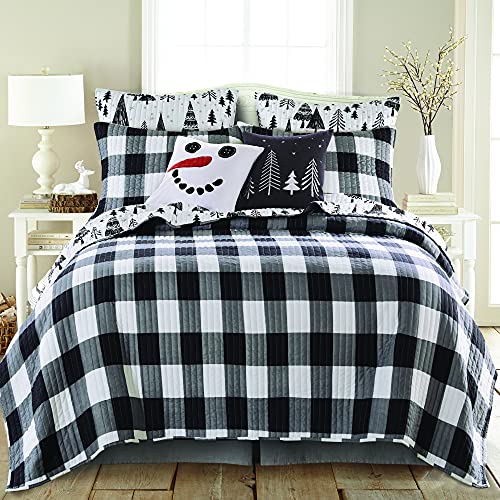 Levtex Home Merry & Bright Collecion - Northern Star Quilt Set - Twin/Twin Xl Quilt (68X86In.) + One Standard Pillow Sham (26X2In.) - Christmas Tree - Black And White - Reversible #TOP1