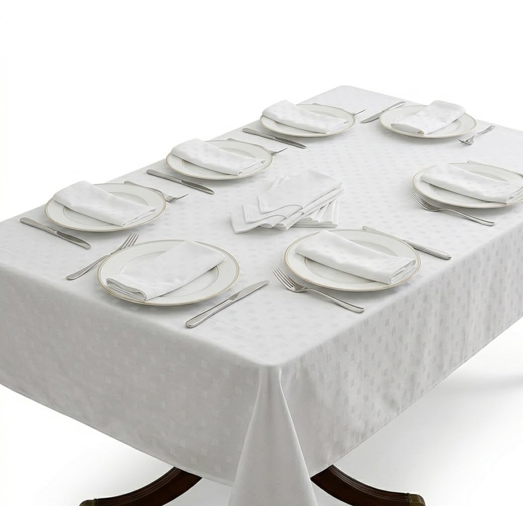 SalGiu Tovaglia con Tovaglioli Servizio da Tavola Set Completo Tinta Unita Elegante (Bianco, 12 Posti)