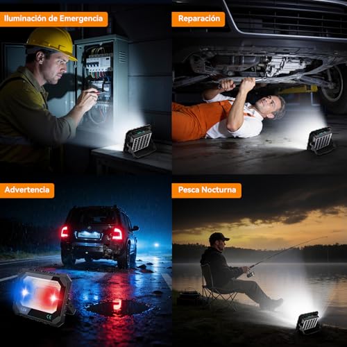Foco LED Recargable Solar 150W con Luz de Trabajo USB 16000 lm y Batería 16000 mAh IP66 7
