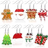 AUGSUN 8 Pairs Holiday Earrings for Women Christmas Acrylic Earrings Double Side Design Christmas Tree Gingerbread Men Decoration Christmas Jewelry