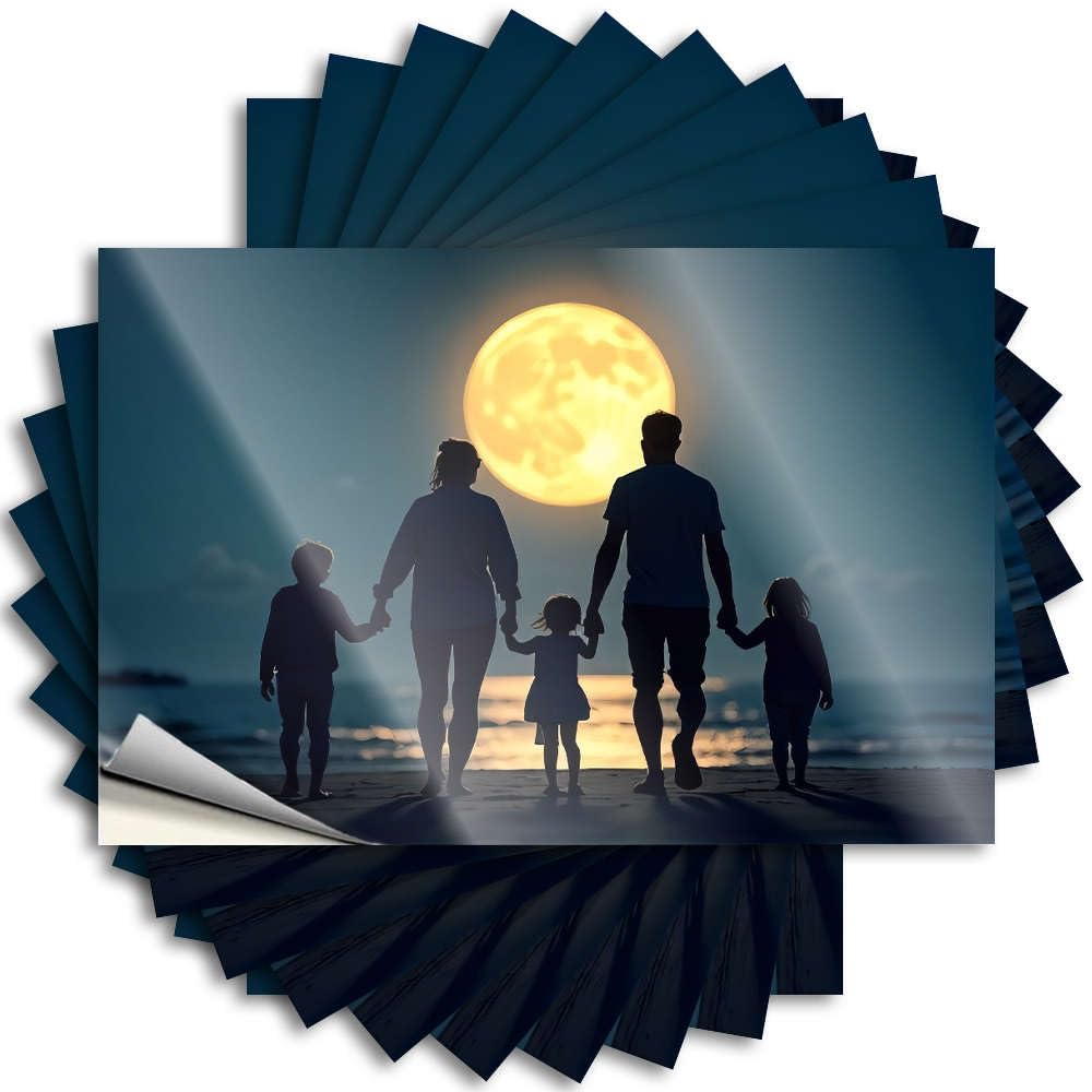 Home Sweet Home Decor Lettering Sticker Durable Bottle | Family Walking On The Beach Under A Full Moon. High Self Adhesive Sticker for Billiard DIY(8X12CM)