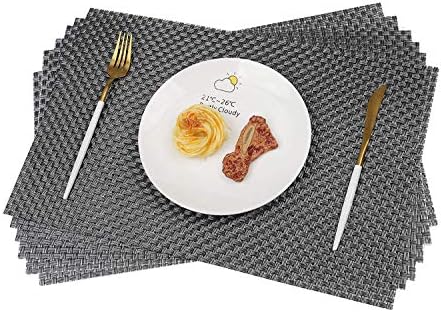 Homcomodar Washable Vinyl Placemats and Coasters Set of 6(Dark Grey)