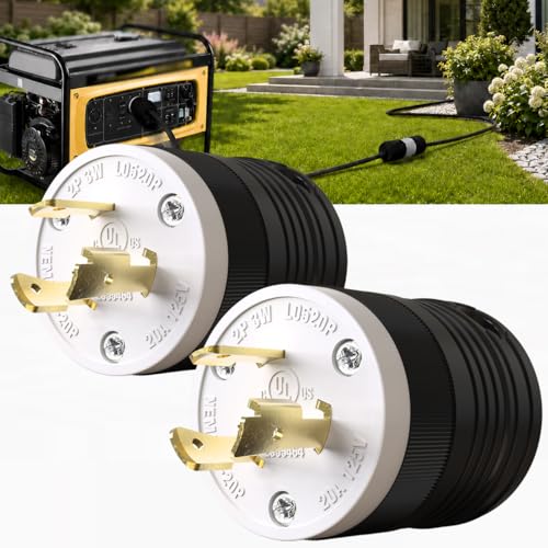 2 Pack NEMA L5‑20P Locking Plug 20 Amp Male 20A 125V Twist Lock L5‑20 Plug, Industrial Grade 2‑Pole 3‑Wire, Nylon &amp; Brass, Secure L520P Plug for Generator, RV, Welding, Transfer Switch