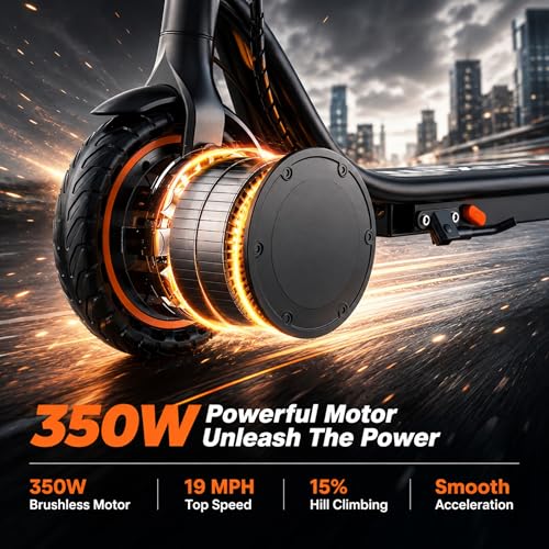 Image of Electric Scooter for Adults and Teens, 350W Motor, 19 MPH Top Speed Commuter E Scooter, Up to 19 Miles Range, 8.5 inch Solid Tires, Folding Electric Scooter with App Control, Dual Brake System