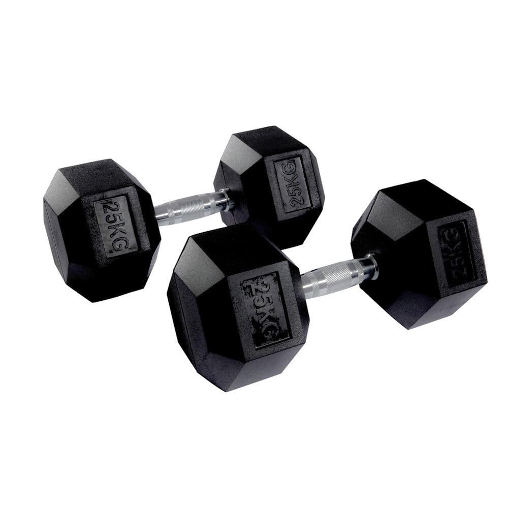 Equipped Gym - Weights Hex Dummbells Pairs. 25kg Cast Iron Gym Weights. Gym Equipment For Home And Commercial Use For Both Men And Women.Anti-Rolling Dumbbells for Weight Training