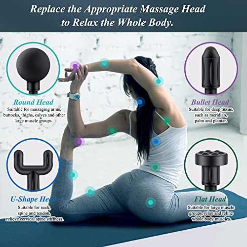 Yevior Mini Percussion Muscle Massage Gun With 6 Speeds And 4 Massage Heads, Handheld Deep Tissue Massager Gun For Back Neck Shoulder Foot Muscle Relieve, Black #TOP1