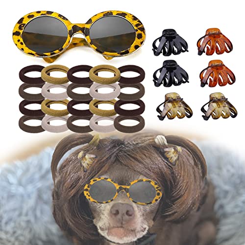 Dog Wig Pet Costumes Accessories, Puppy & Small Cat Headwear Set for Halloween Christmas Eve Festival Party Decor (Include Hairpins, Hair Rings, Glasses)